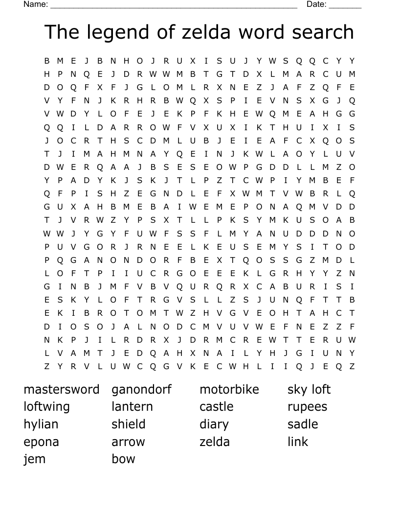 The legend of zelda word search 