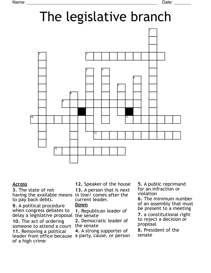 The legislative branch Crossword
