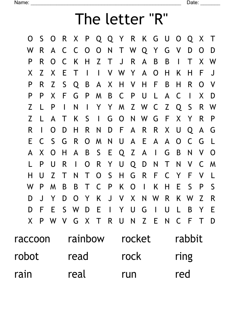 The letter "R"  Word Search