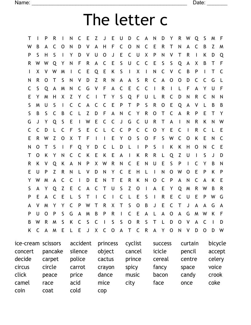 The letter c Word Search