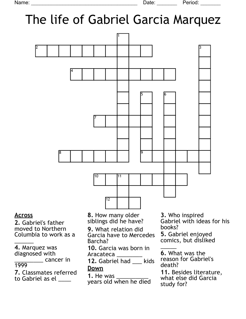 The life of Gabriel Garcia Marquez Crossword