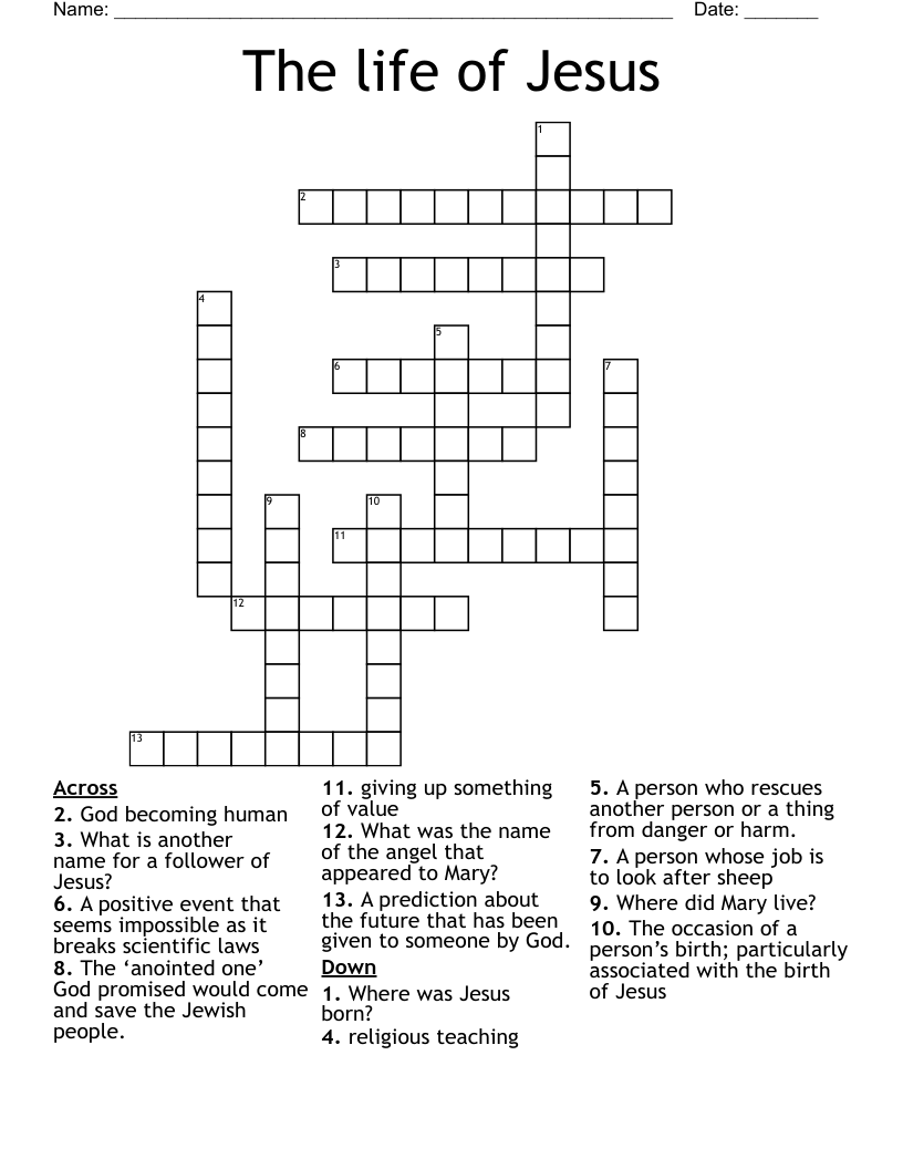 The life of Jesus Crossword