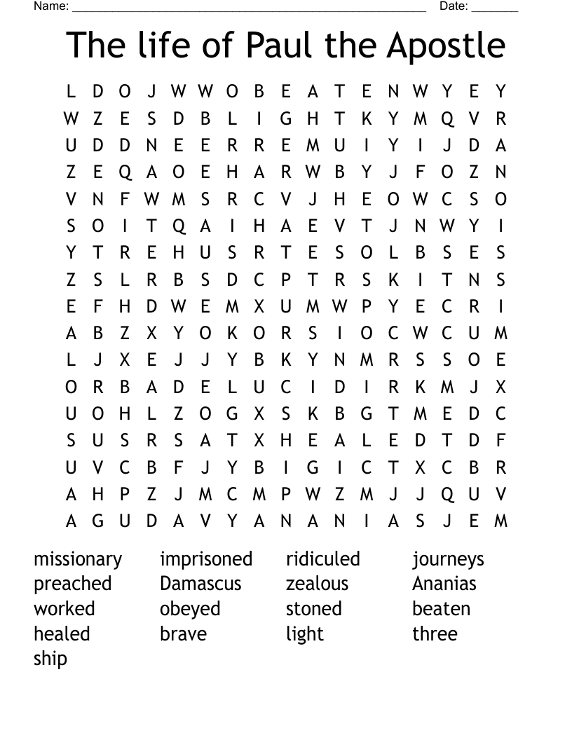 The life of Paul the Apostle Word Search
