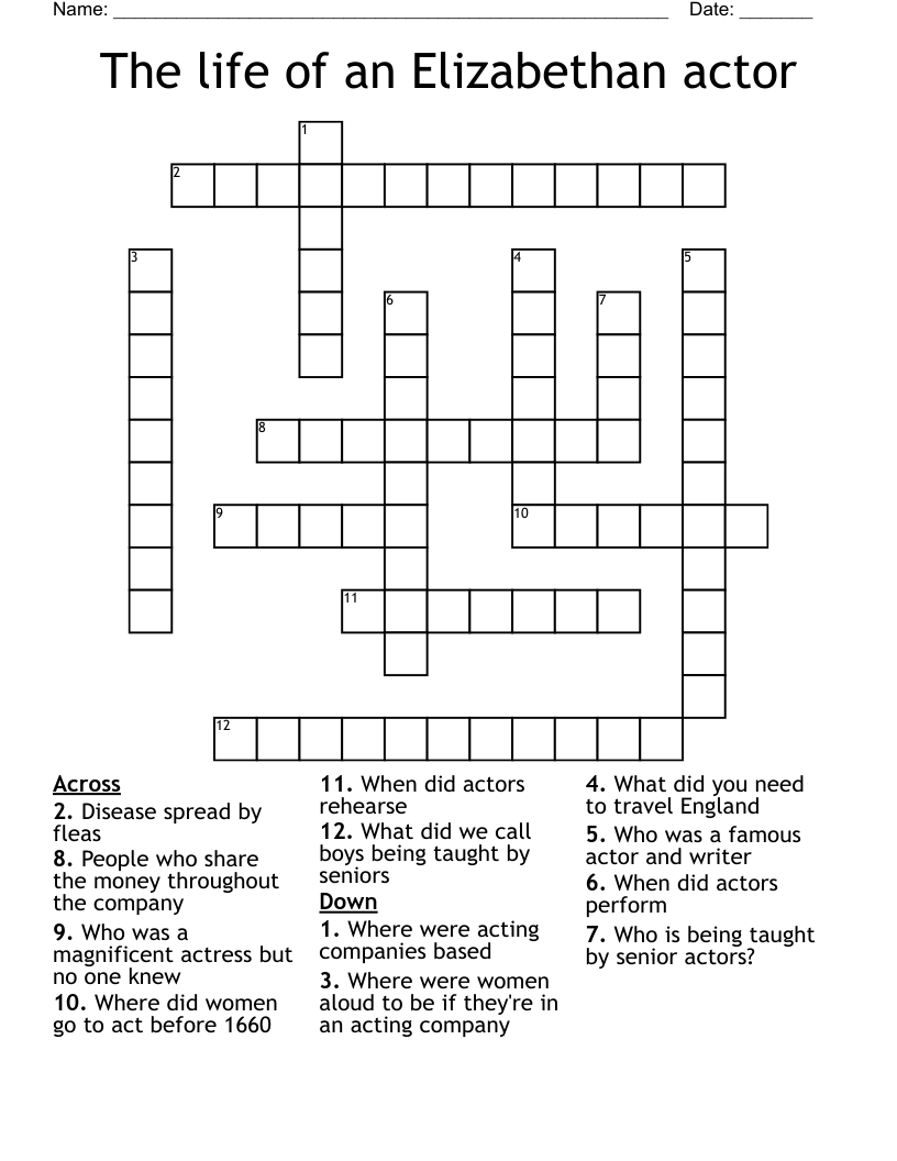 The life of an Elizabethan actor  Crossword
