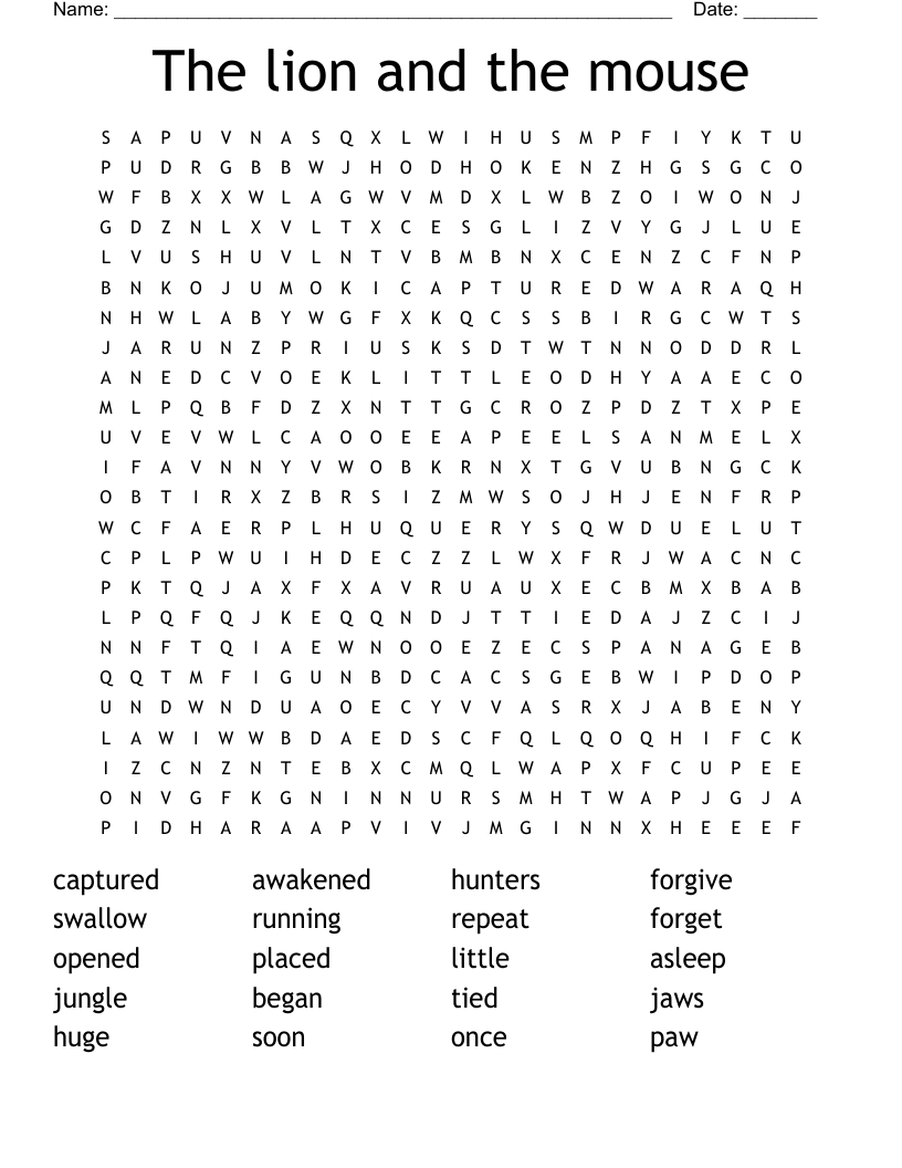 The lion and the mouse Word Search