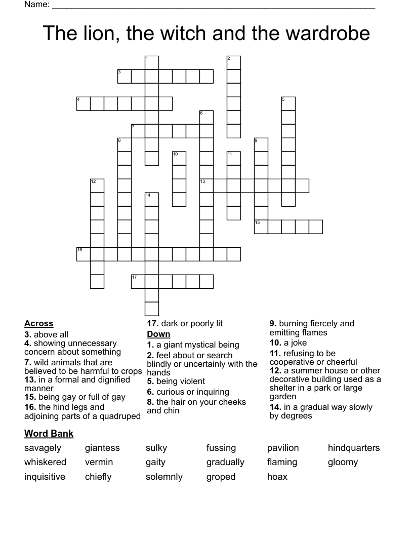 The lion, the witch and the wardrobe Crossword