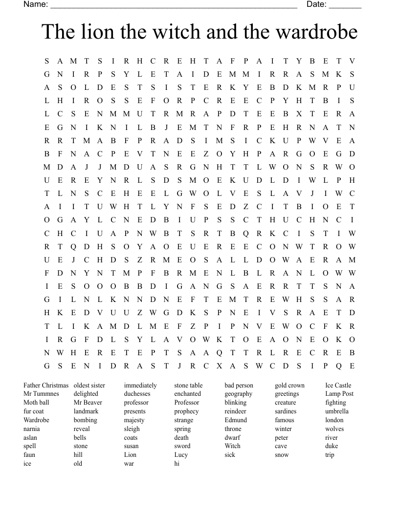 The lion the witch and the wardrobe Word Search