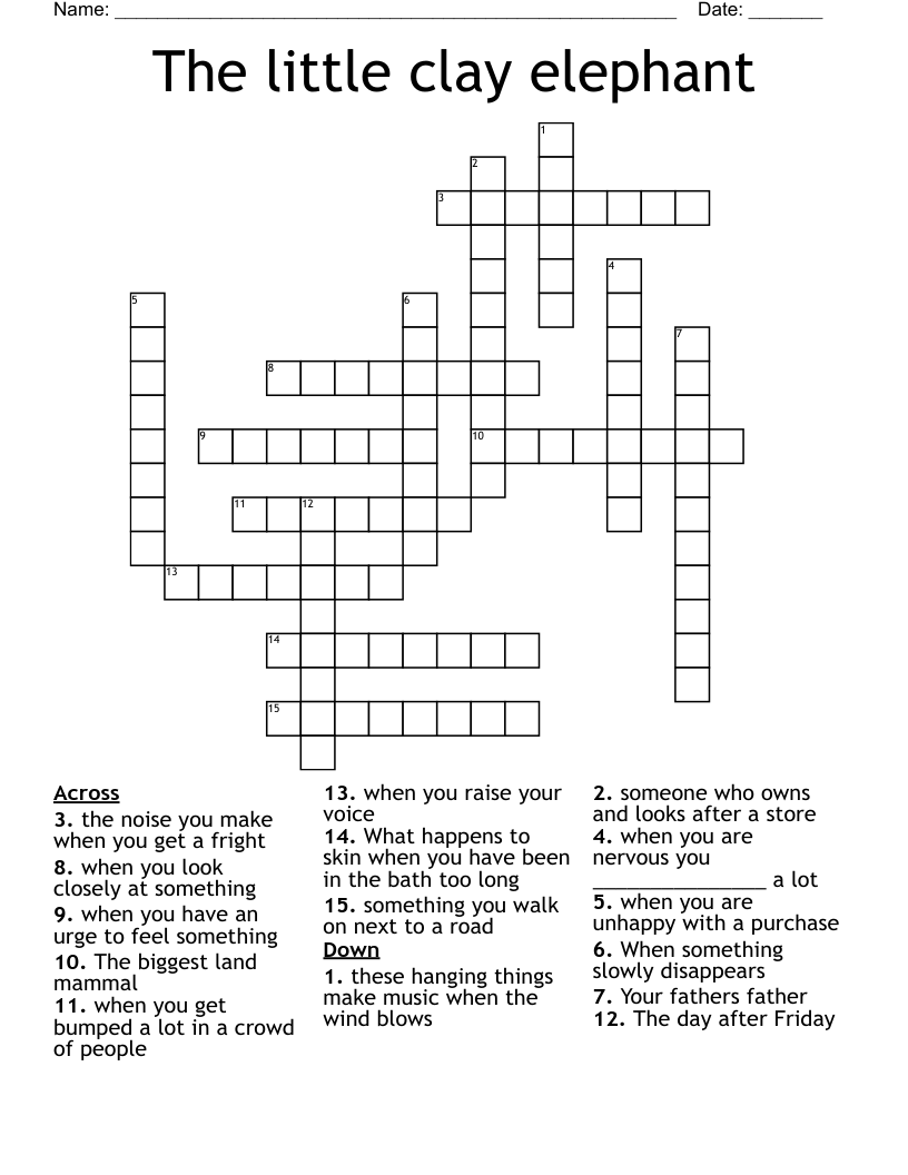The little clay elephant Crossword