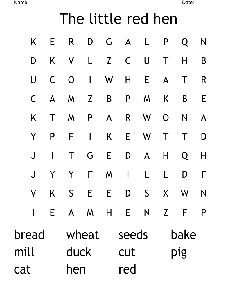The little red hen Word Search