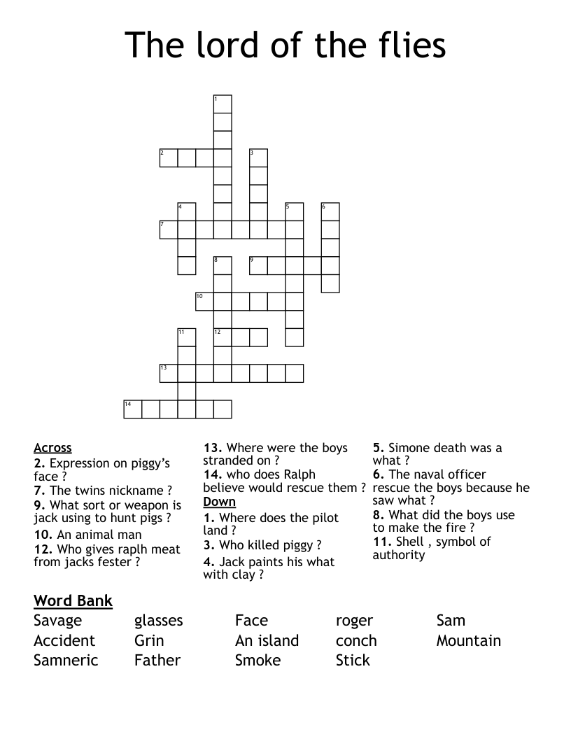 The lord of the flies  Crossword