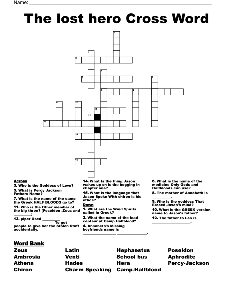 The lost hero Cross Word