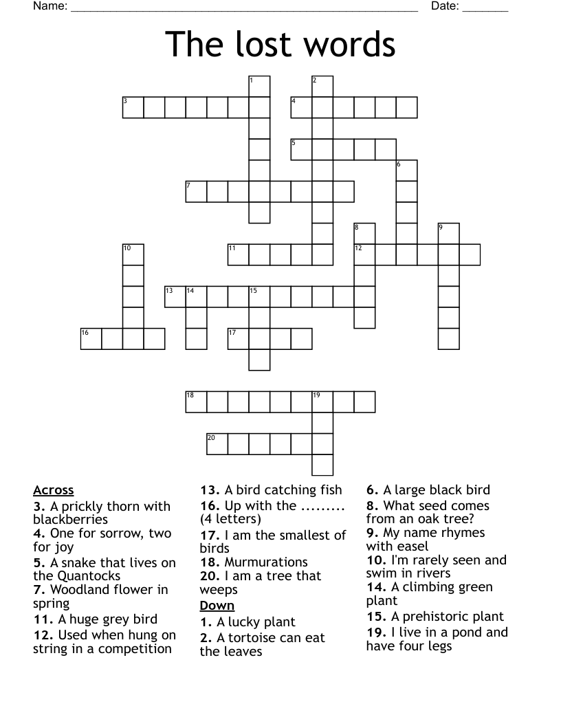 The lost words Crossword