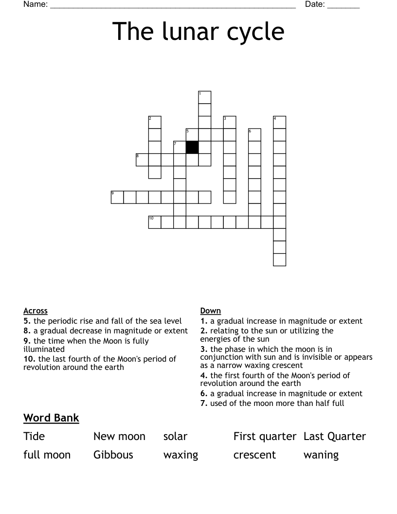 The lunar cycle Crossword