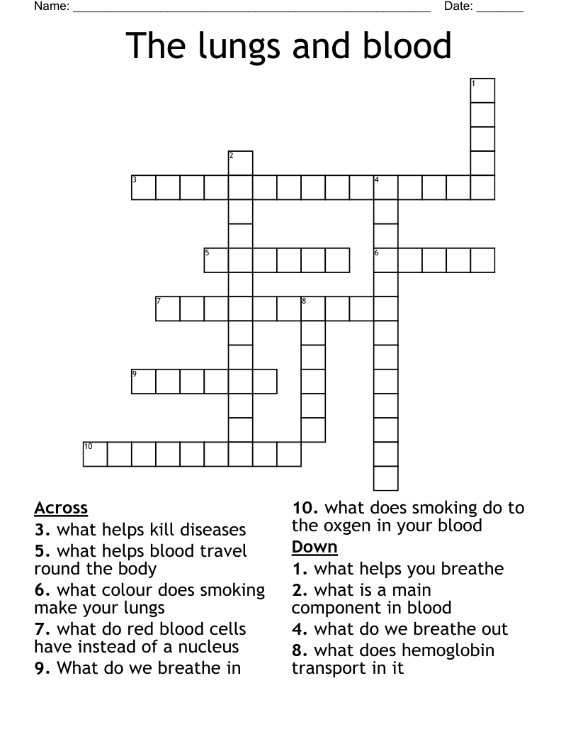 The lungs and blood Crossword