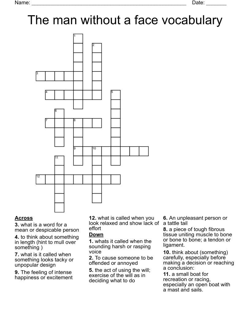 The man without a face vocabulary  Crossword