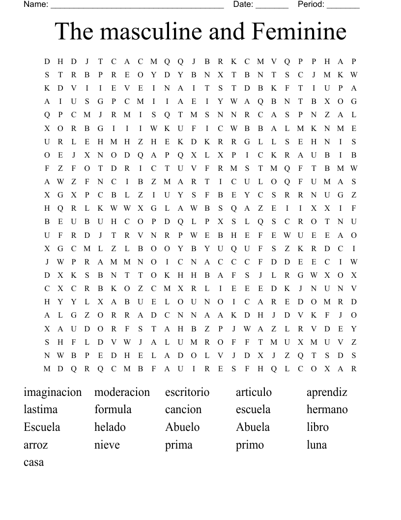 The masculine and Feminine  Word Search