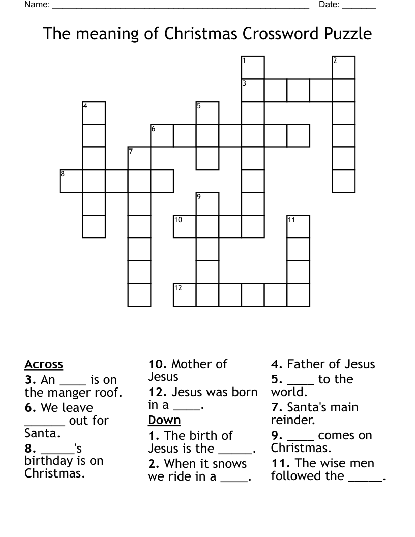 The meaning of Christmas Crossword Puzzle