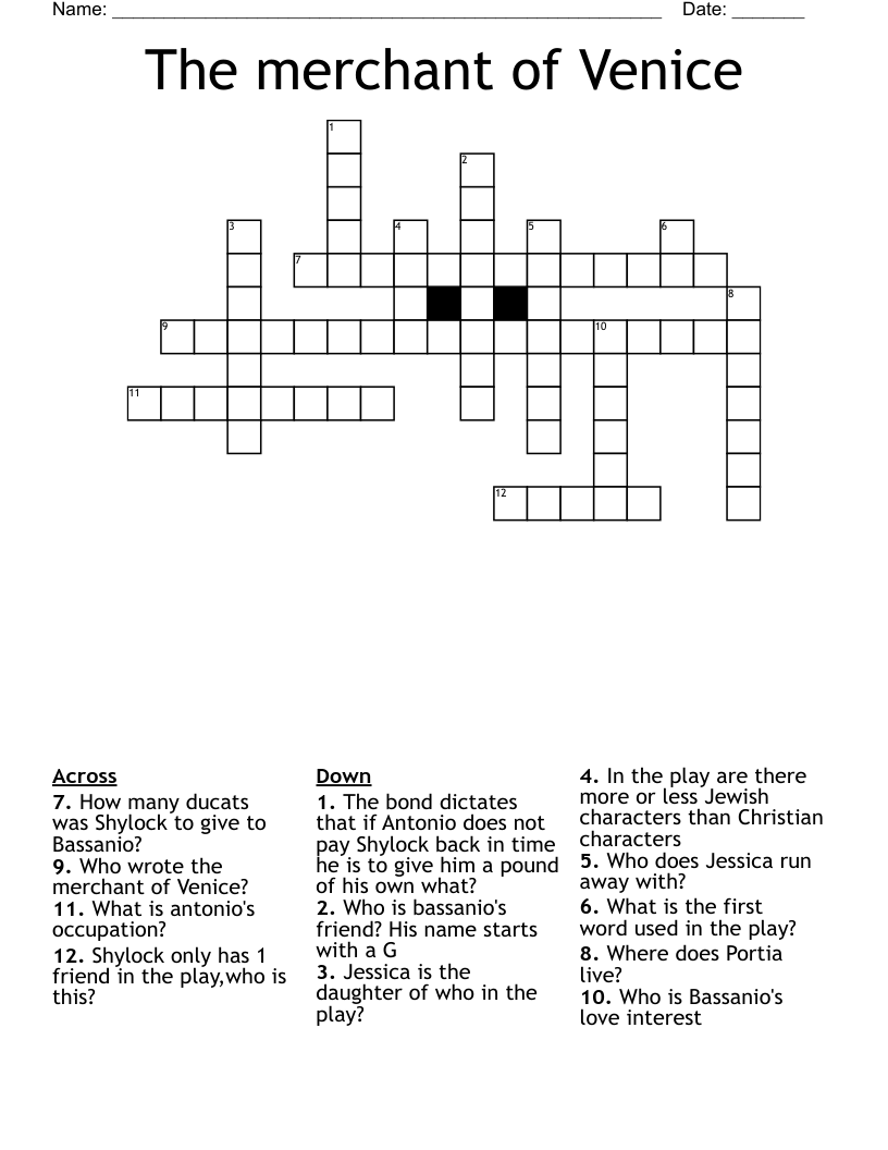 The merchant of Venice  Crossword