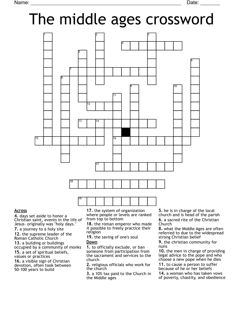 The middle ages crossword