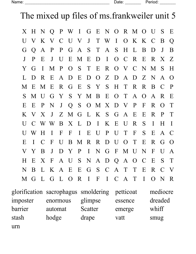The mixed up files of ms.frankweiler unit 5 Word Search