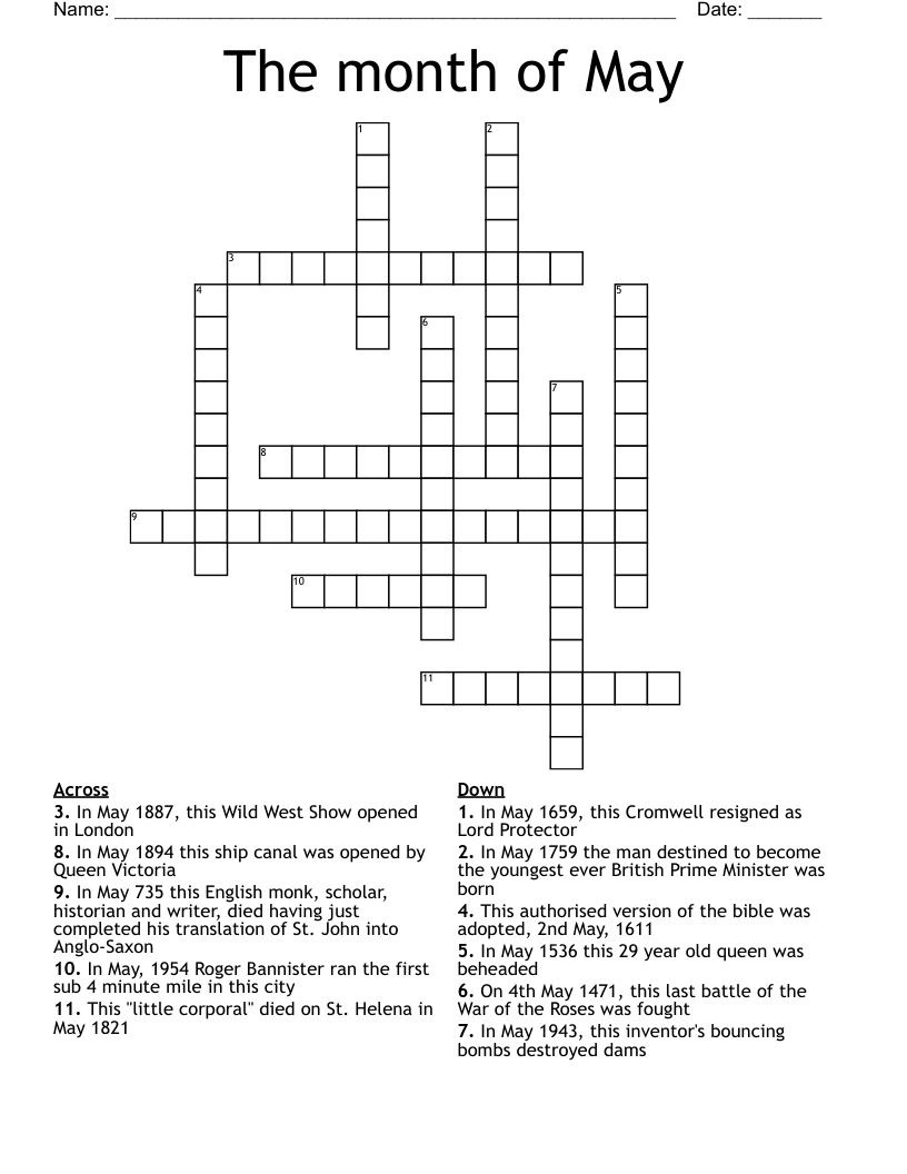 The month of May Crossword