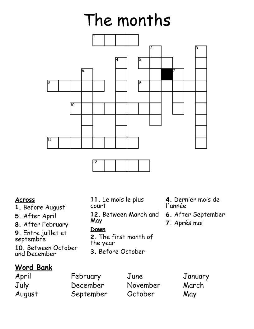 The months Crossword
