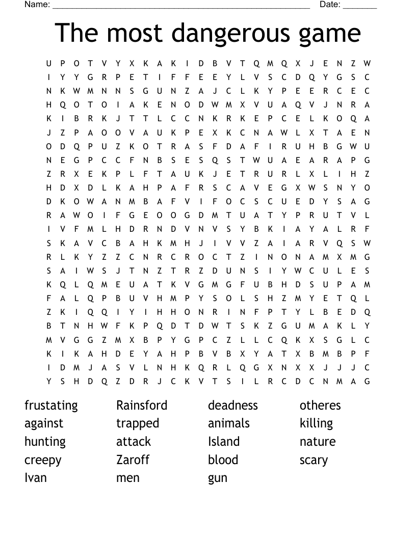 The most dangerous game Word Search