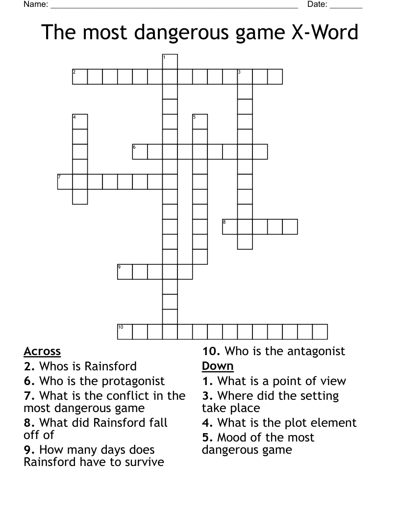The most dangerous game X-Word Crossword