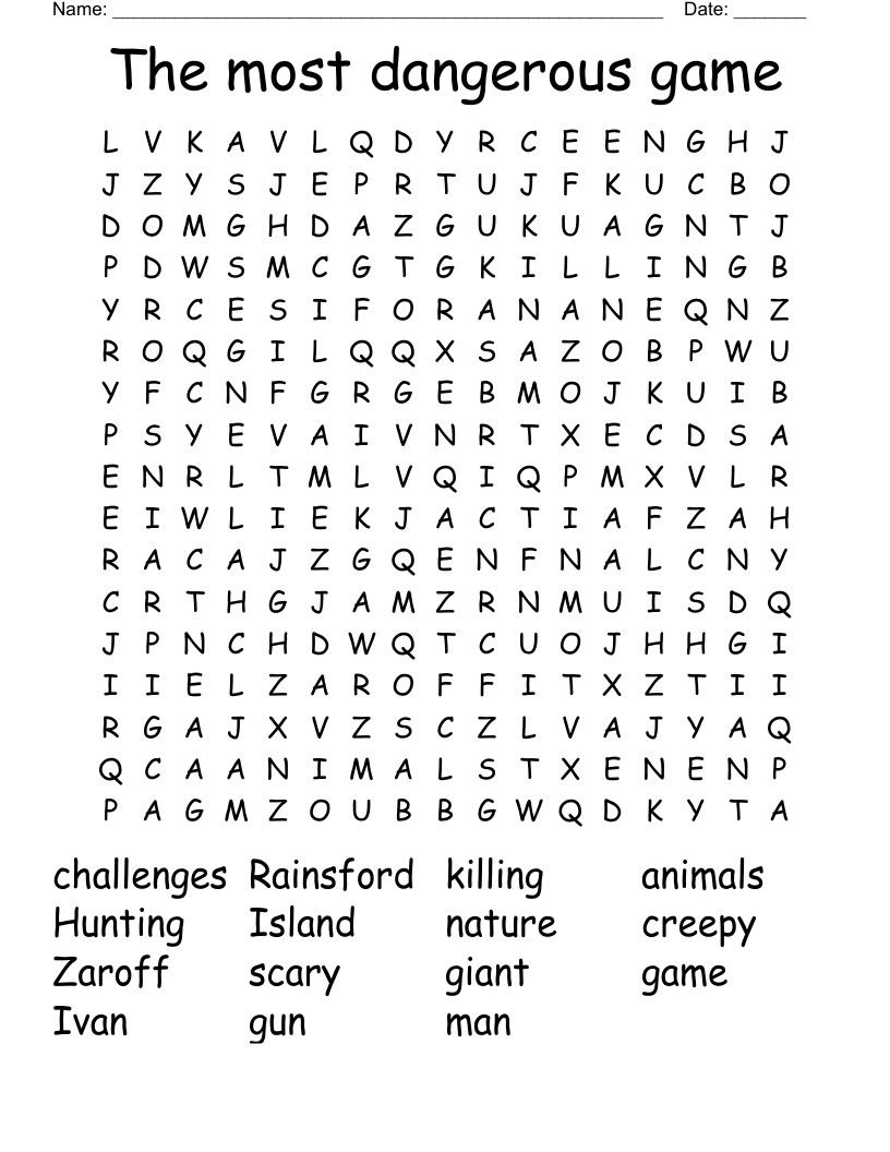 The most dangerous game  Word Search