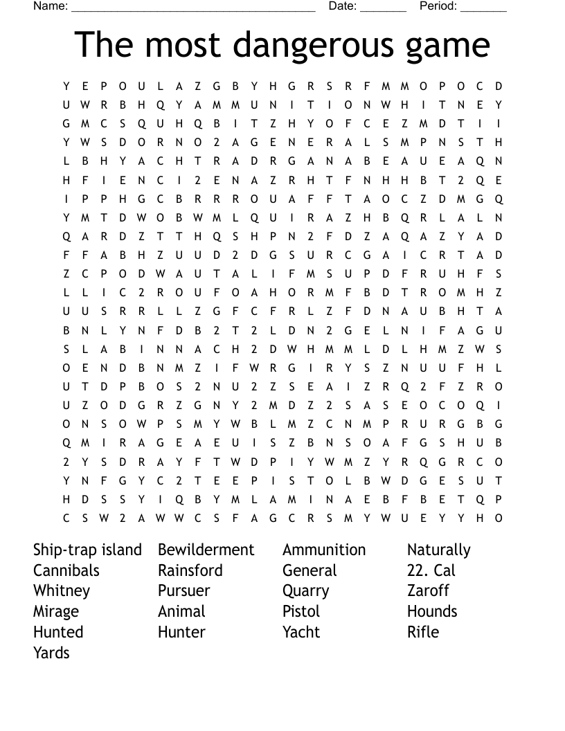 The most dangerous game  Word Search