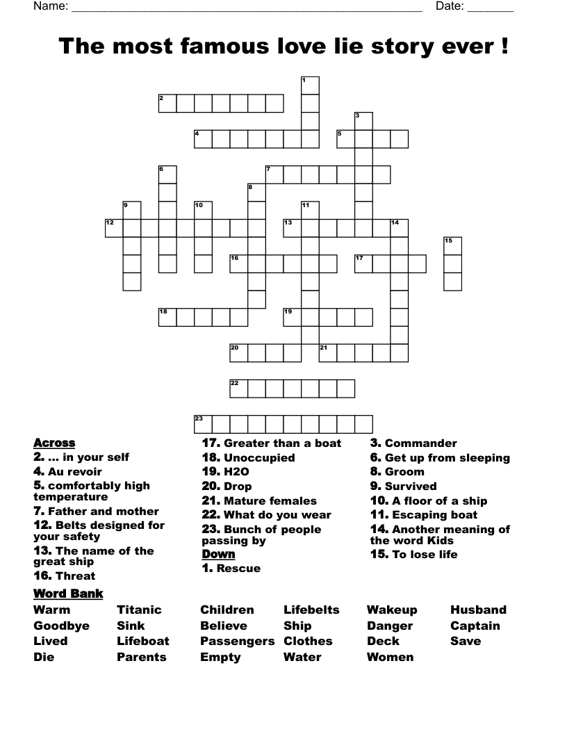 The most famous love lie story ever ! Crossword