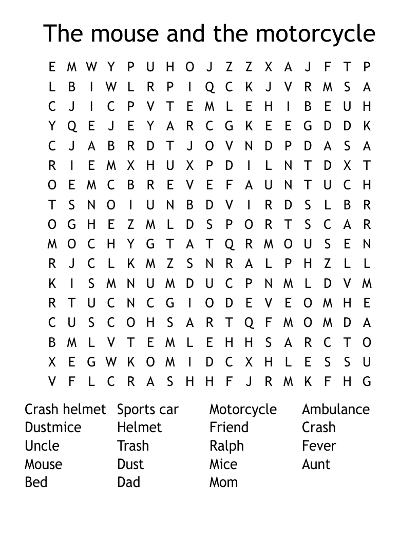 The mouse and the motorcycle Word Search
