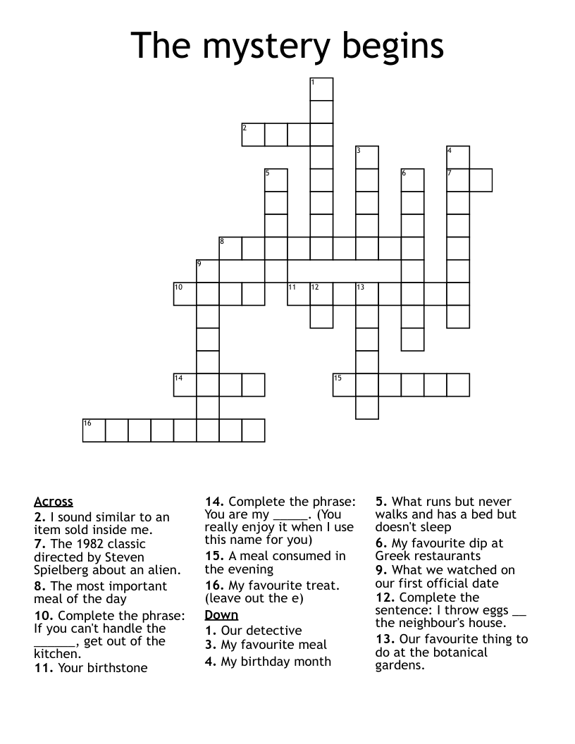 The mystery begins Crossword