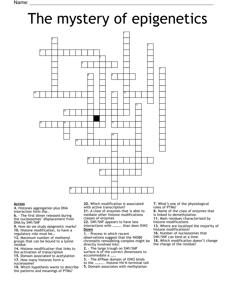 The mystery of epigenetics Crossword