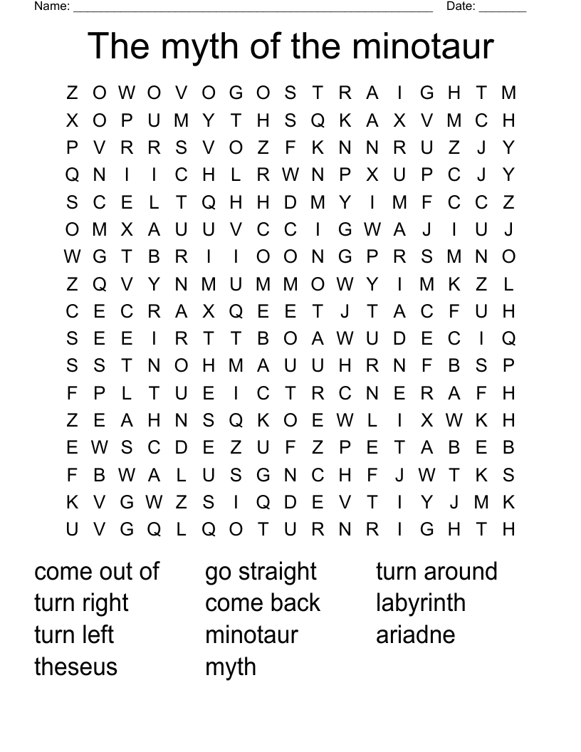 The myth of the minotaur Word Search