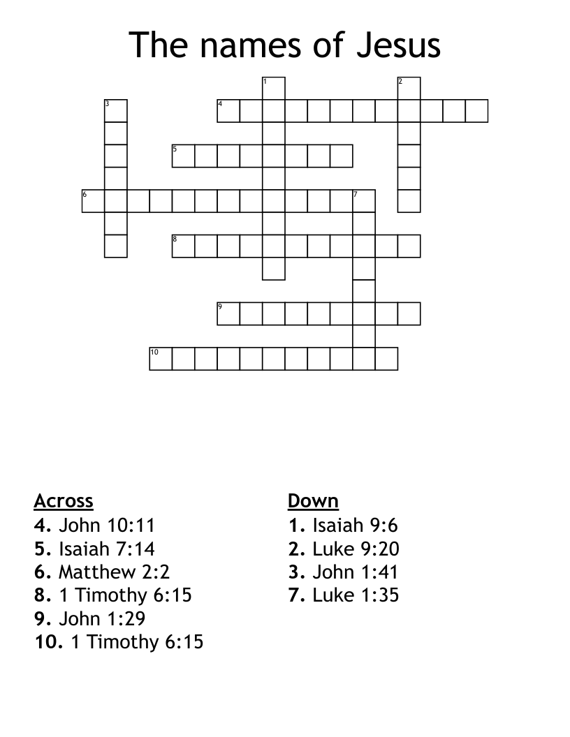 The names of Jesus Crossword