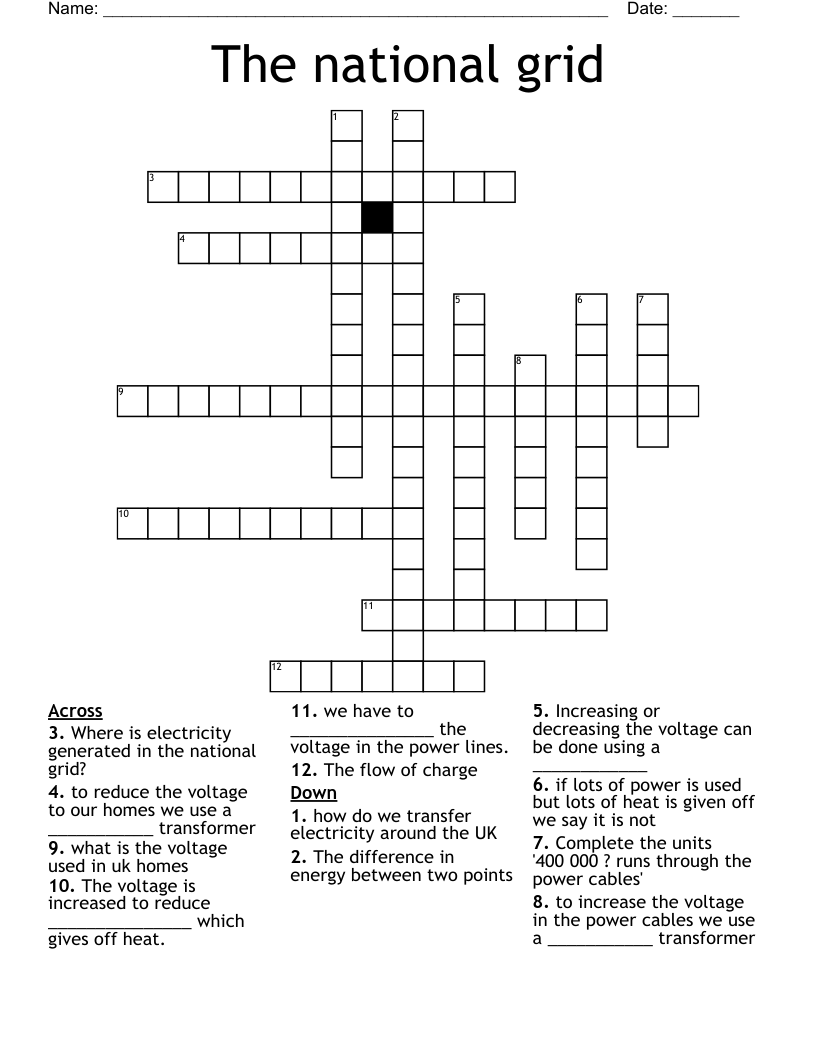 The national grid Crossword