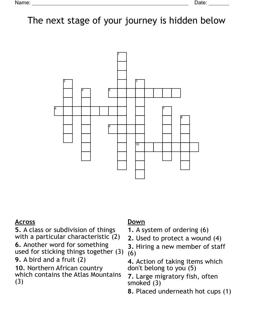 The next stage of your journey is hidden below  Crossword
