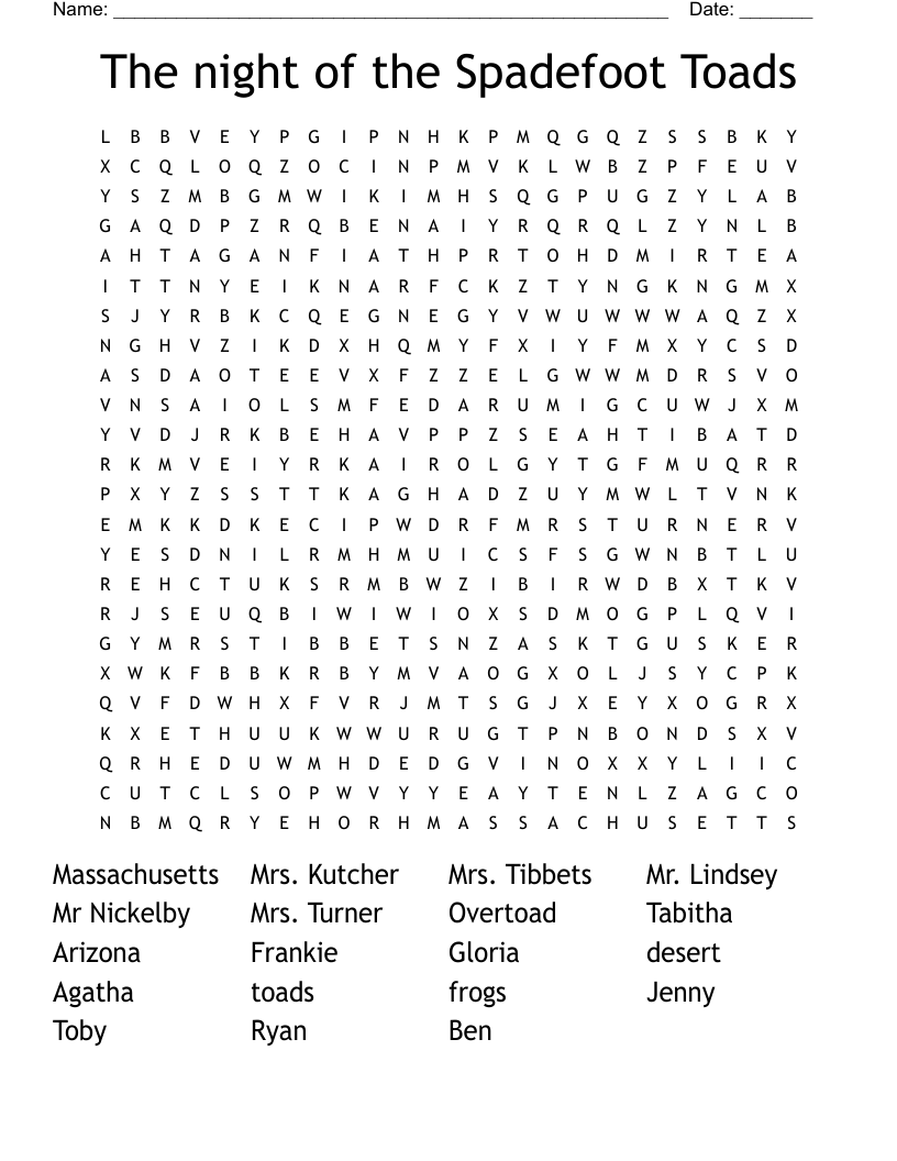 The night of the Spadefoot Toads  Word Search