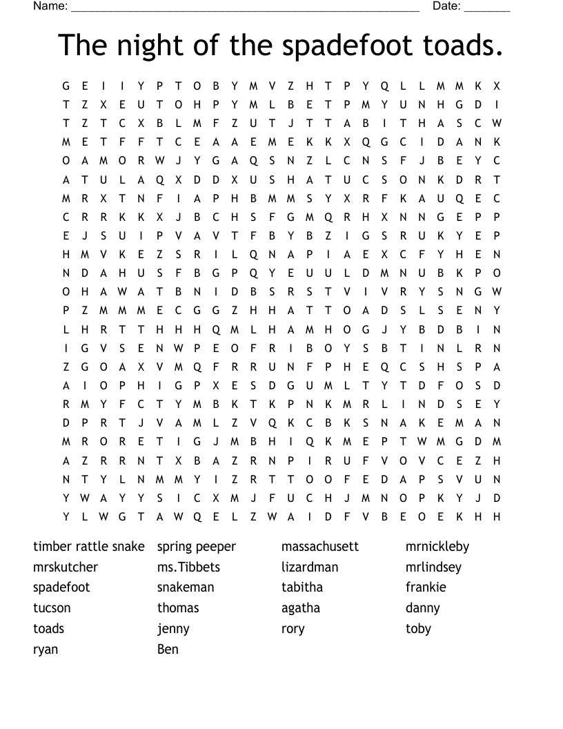 The night of the spadefoot toads. Word Search