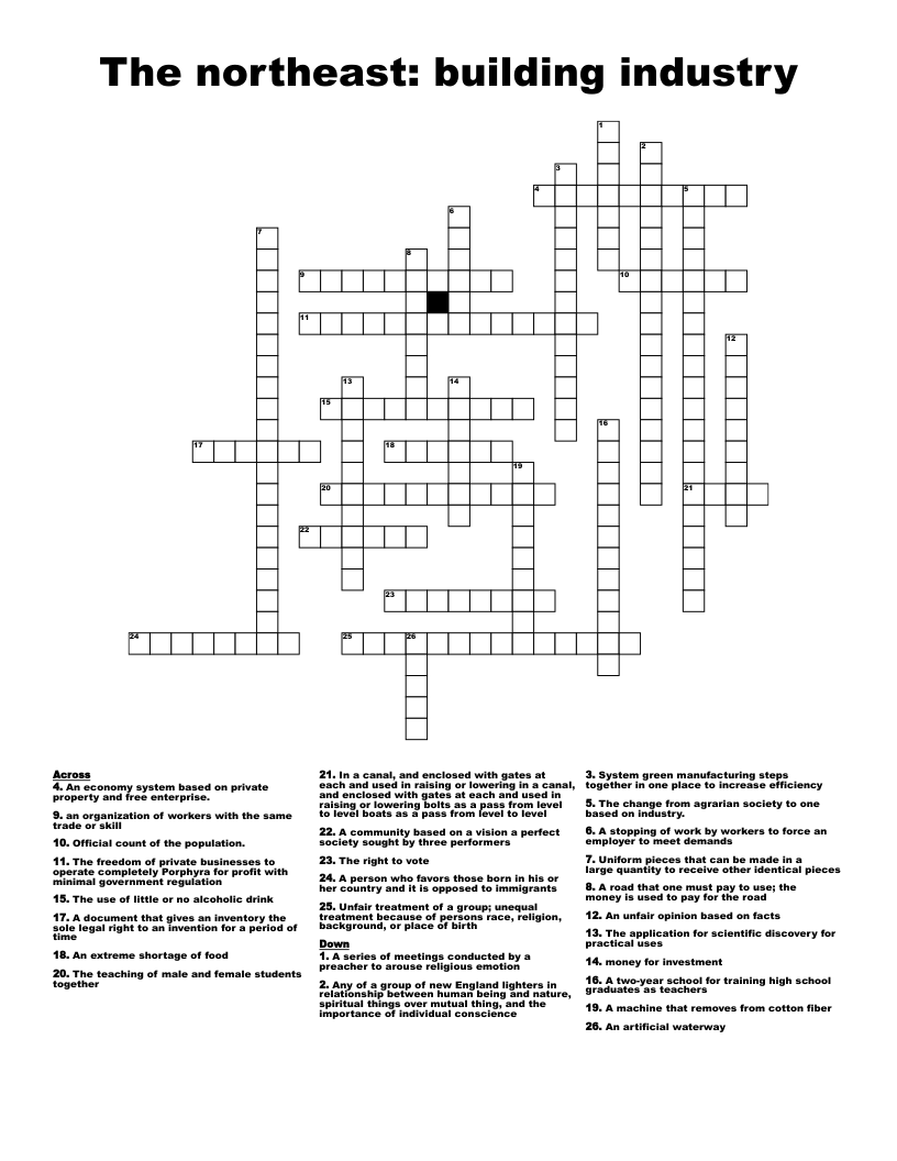 The northeast: building industry  Crossword