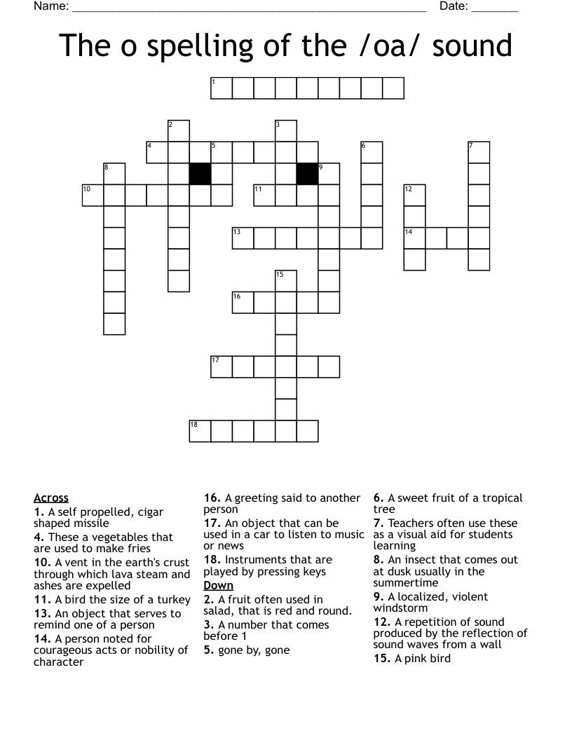 The o spelling of the /oa/ sound Crossword