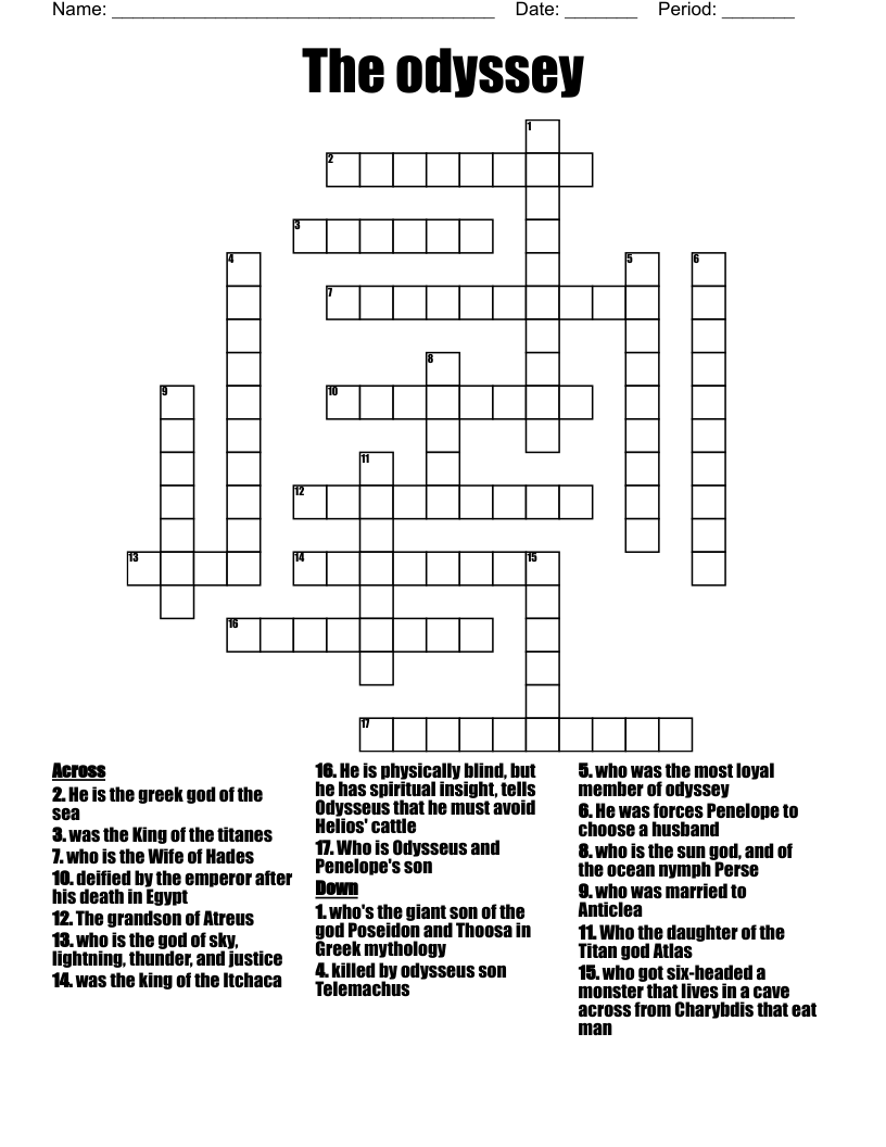 The odyssey  Crossword