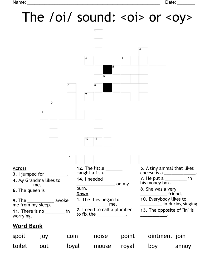 The /oi/ sound: <oi> or <oy> Crossword