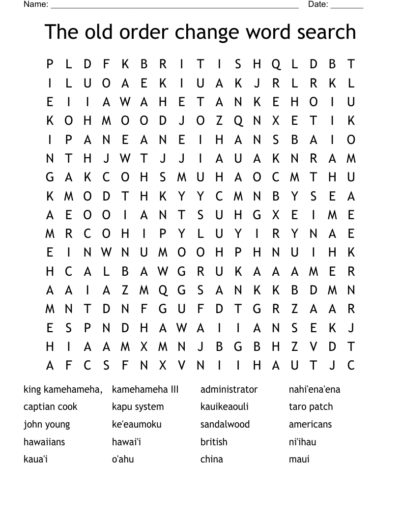The old order change word search 