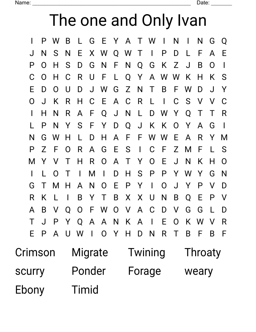 The one and Only Ivan Word Search