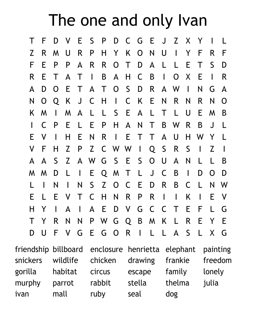 The one and only Ivan Word Search