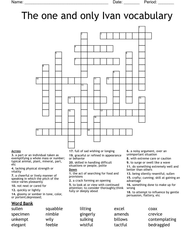 The one and only Ivan vocabulary  Crossword