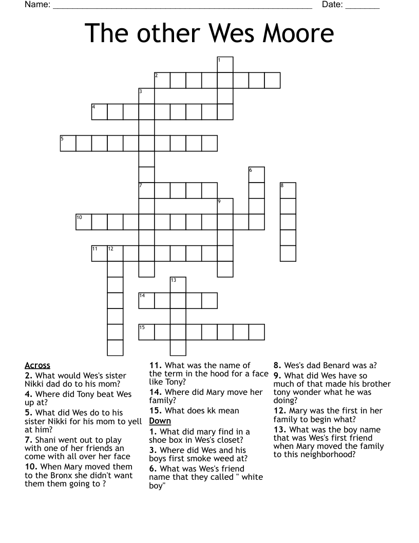 The other Wes Moore  Crossword