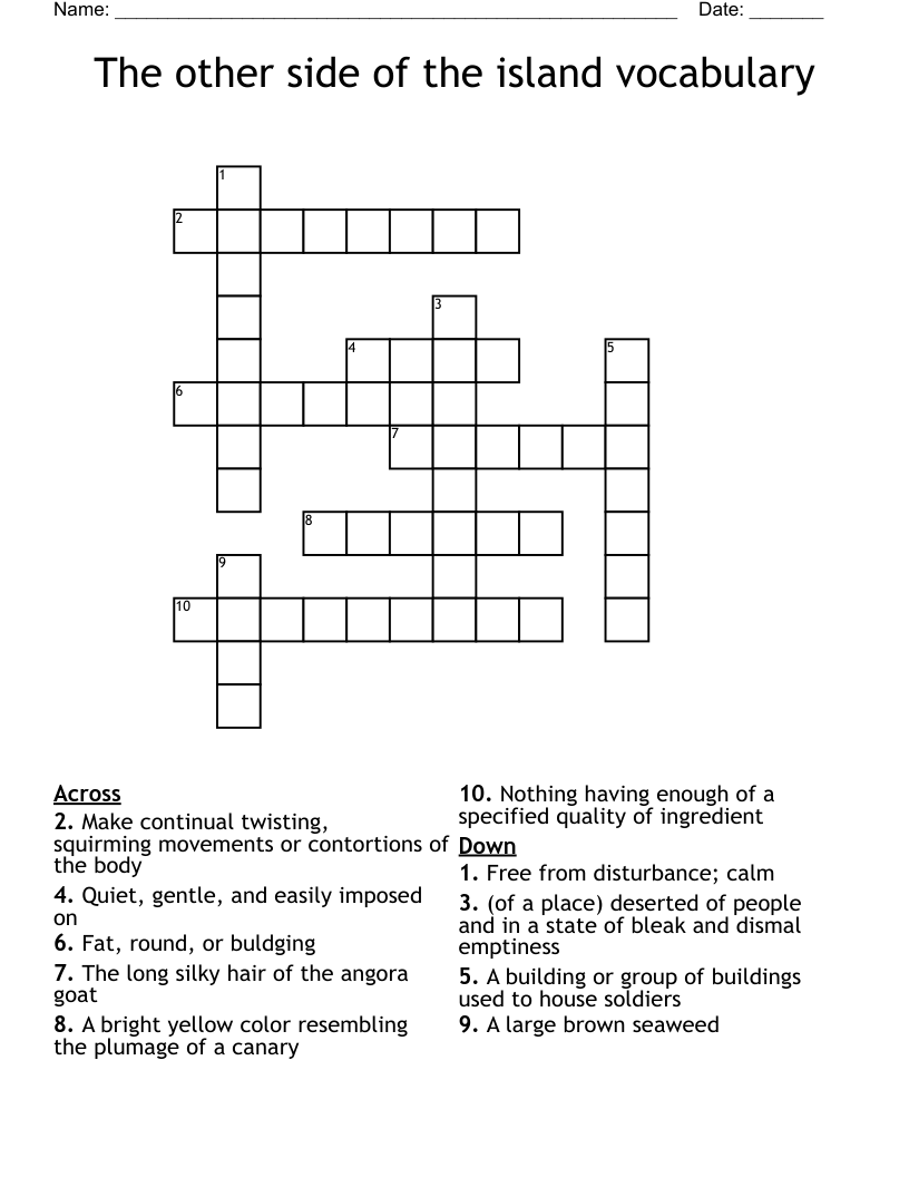 The other side of the island vocabulary Crossword
